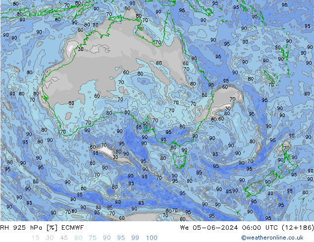 Humidité rel. 925 hPa ECMWF mer 05.06.2024 06 UTC