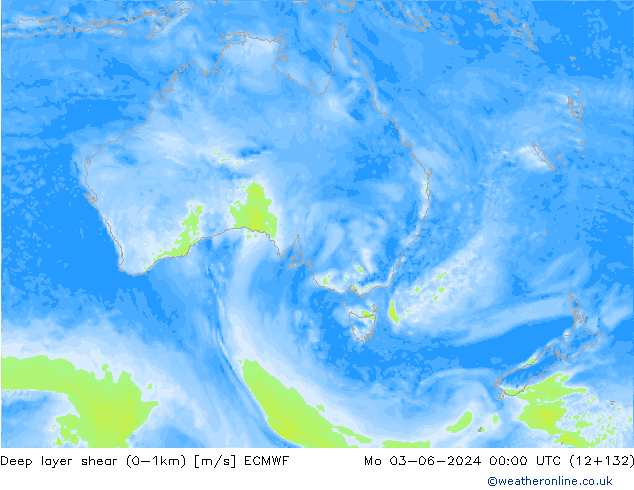 Deep layer shear (0-1km) ECMWF  03.06.2024 00 UTC