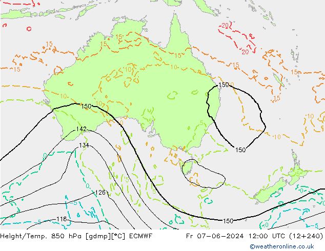 Geop./Temp. 850 hPa ECMWF vie 07.06.2024 12 UTC