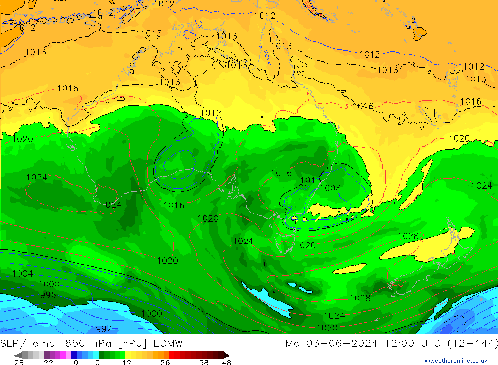 850 hPa Yer Bas./Sıc ECMWF Pzt 03.06.2024 12 UTC