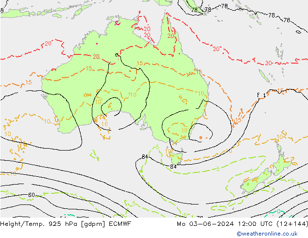 Height/Temp. 925 hPa ECMWF Mo 03.06.2024 12 UTC