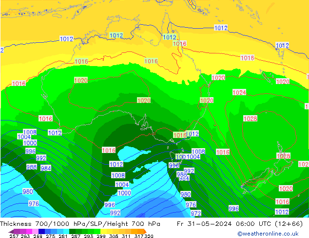 Thck 700-1000 гПа ECMWF пт 31.05.2024 06 UTC