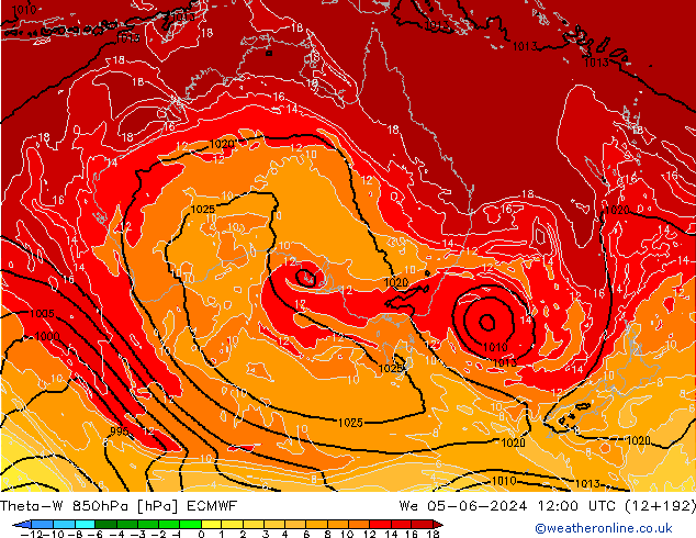 Theta-W 850hPa ECMWF St 05.06.2024 12 UTC