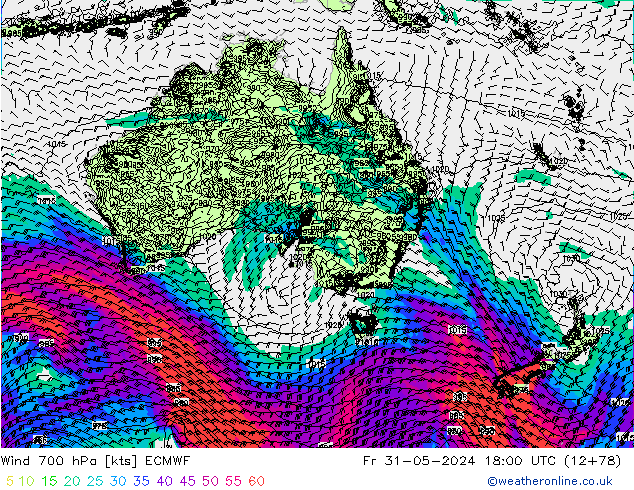 Wind 700 hPa ECMWF Pá 31.05.2024 18 UTC