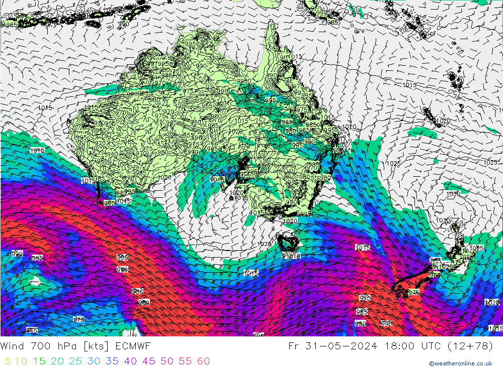 Wind 700 hPa ECMWF Pá 31.05.2024 18 UTC