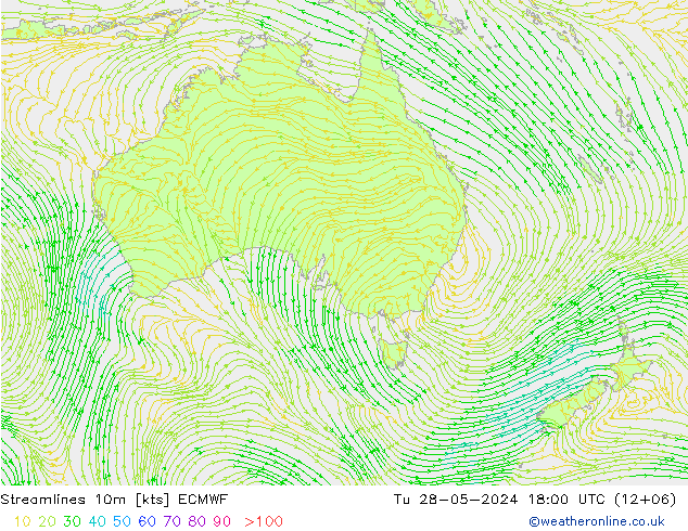 Streamlines 10m ECMWF Tu 28.05.2024 18 UTC