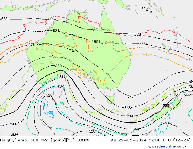 Z500/Rain (+SLP)/Z850 ECMWF Qua 29.05.2024 12 UTC