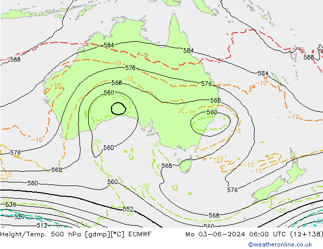 Z500/Rain (+SLP)/Z850 ECMWF lun 03.06.2024 06 UTC