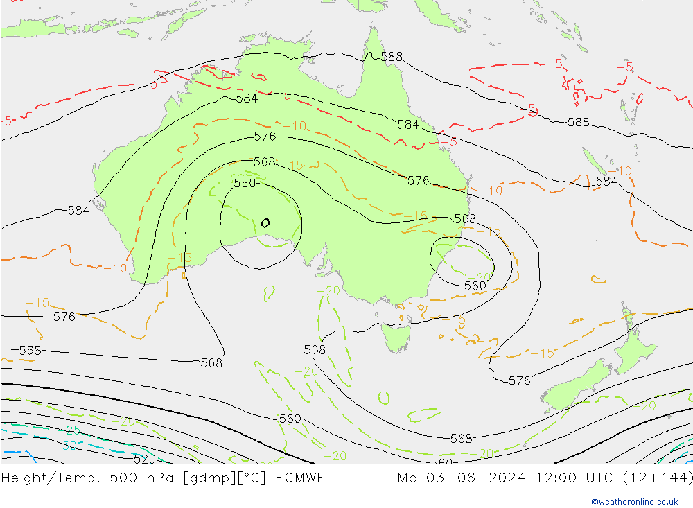 Z500/Rain (+SLP)/Z850 ECMWF Mo 03.06.2024 12 UTC