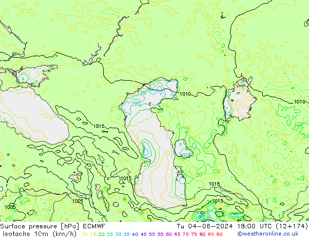 Isotachs (kph) ECMWF  04.06.2024 18 UTC