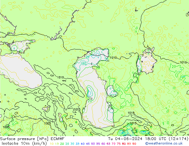 Isotachs (kph) ECMWF mar 04.06.2024 18 UTC