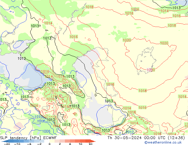 SLP tendency ECMWF Qui 30.05.2024 00 UTC