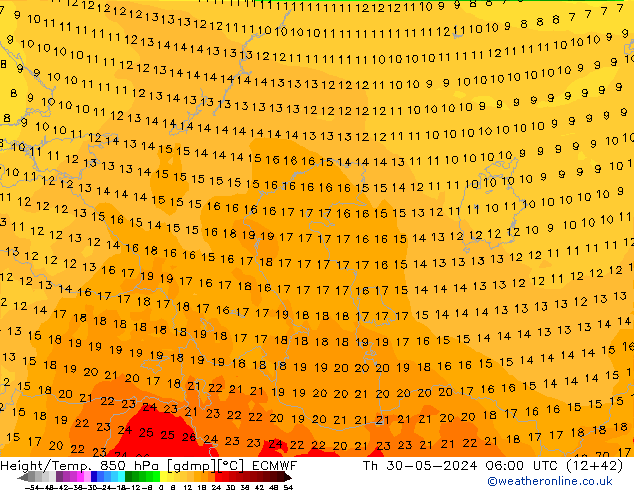 Height/Temp. 850 hPa ECMWF czw. 30.05.2024 06 UTC