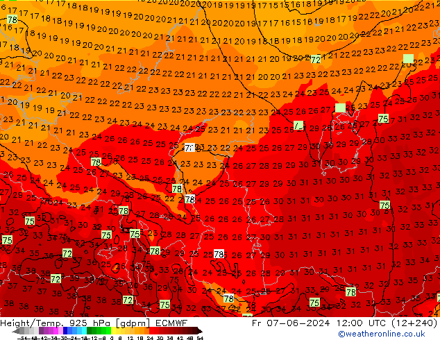 Height/Temp. 925 hPa ECMWF Fr 07.06.2024 12 UTC