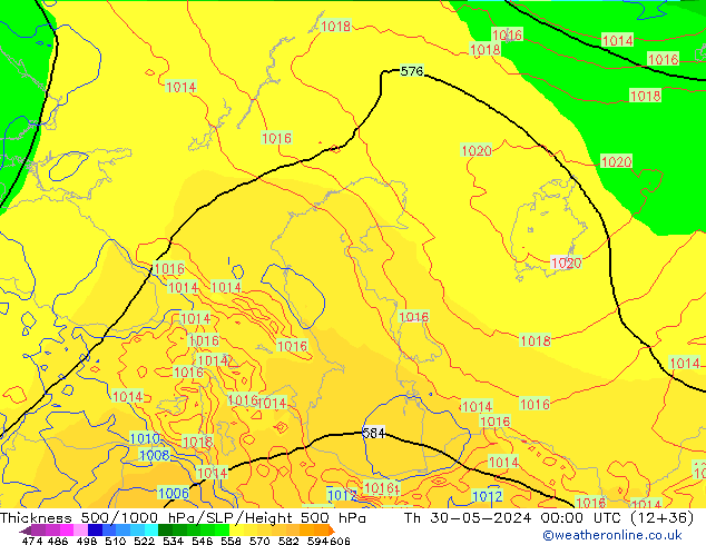 Thck 500-1000hPa ECMWF Qui 30.05.2024 00 UTC