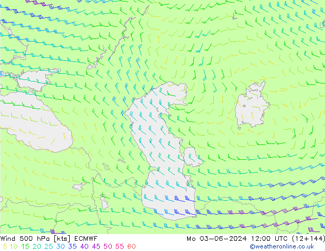 Wind 500 hPa ECMWF Mo 03.06.2024 12 UTC