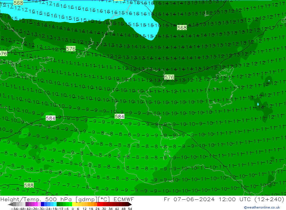 Z500/Rain (+SLP)/Z850 ECMWF Fr 07.06.2024 12 UTC