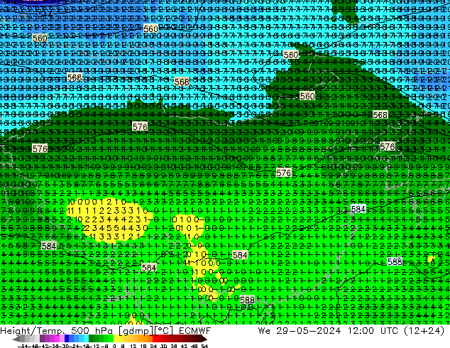 Z500/Rain (+SLP)/Z850 ECMWF 星期三 29.05.2024 12 UTC