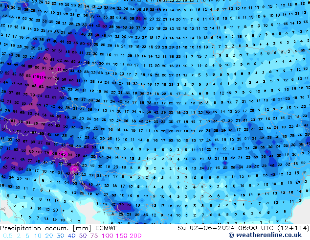 Precipitación acum. ECMWF dom 02.06.2024 06 UTC