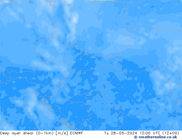 Deep layer shear (0-1km) ECMWF Ter 28.05.2024 12 UTC