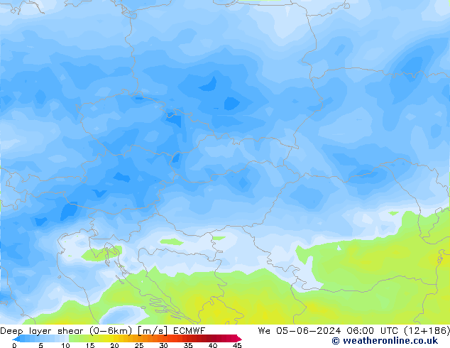 Deep layer shear (0-6km) ECMWF  05.06.2024 06 UTC