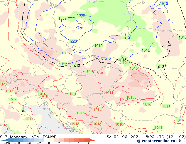 Druktendens (+/-) ECMWF za 01.06.2024 18 UTC