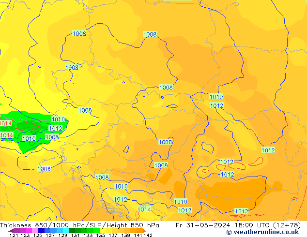 Thck 850-1000 hPa ECMWF ven 31.05.2024 18 UTC