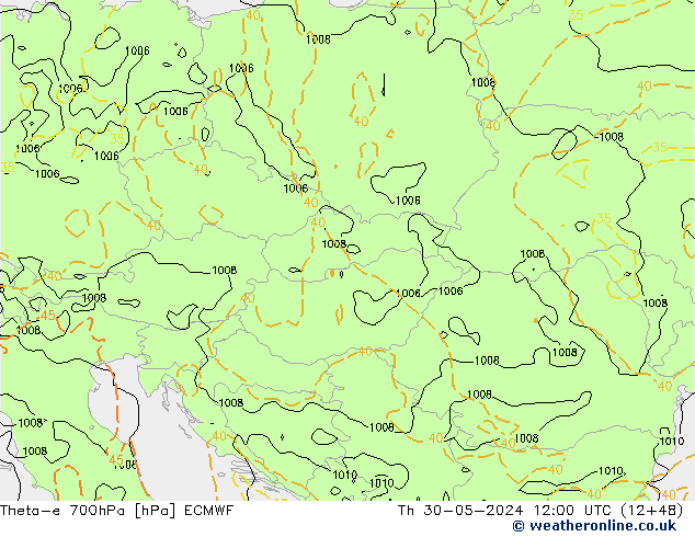 Theta-e 700hPa ECMWF jue 30.05.2024 12 UTC