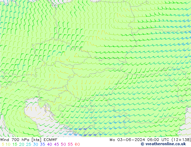 Wind 700 hPa ECMWF Po 03.06.2024 06 UTC