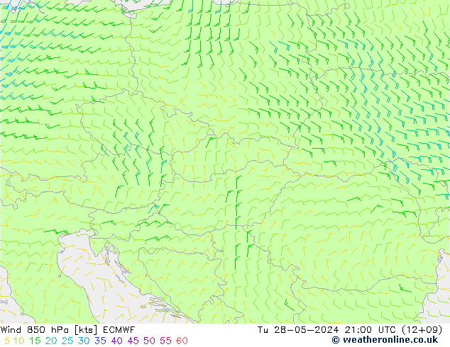 Vent 850 hPa ECMWF mar 28.05.2024 21 UTC