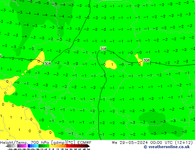 Géop./Temp. 700 hPa ECMWF mer 29.05.2024 00 UTC