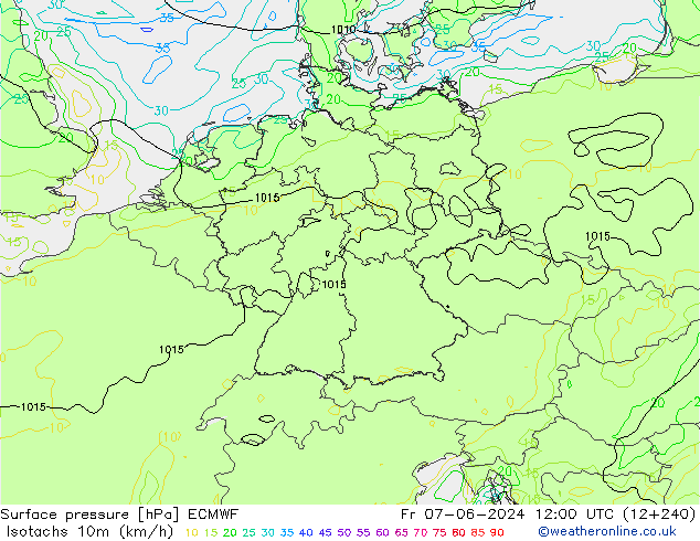 Isotachs (kph) ECMWF Fr 07.06.2024 12 UTC