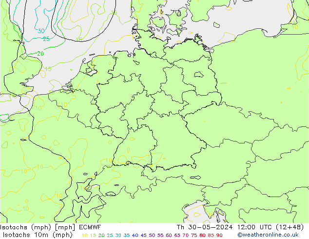 Eşrüzgar Hızları mph ECMWF Per 30.05.2024 12 UTC