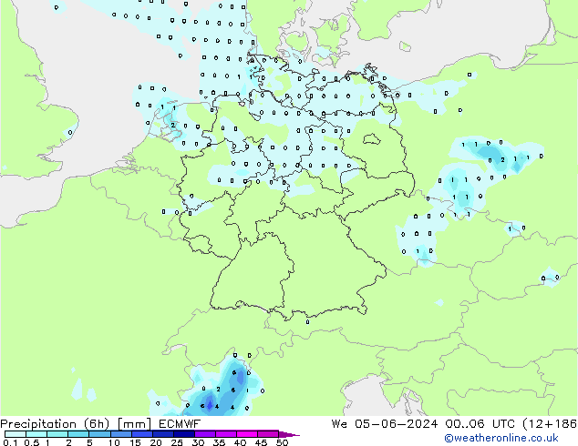 Precipitation (6h) ECMWF St 05.06.2024 06 UTC