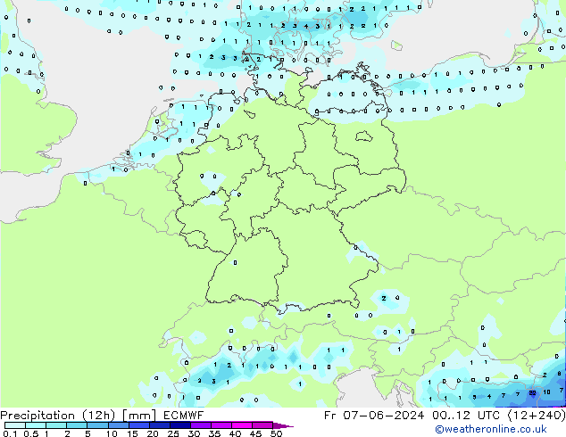 Precipitation (12h) ECMWF Fr 07.06.2024 12 UTC