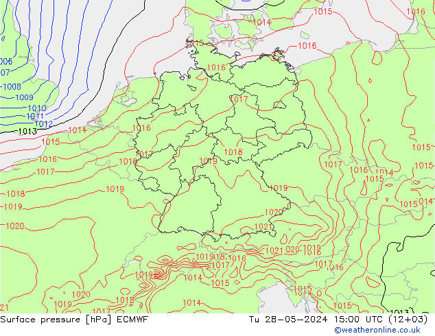 Atmosférický tlak ECMWF Út 28.05.2024 15 UTC