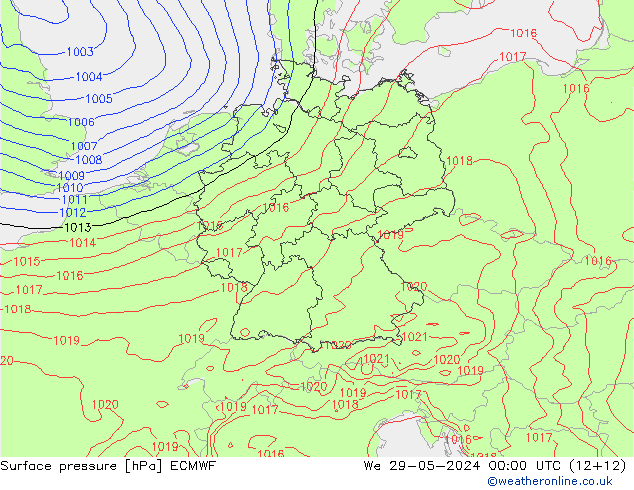 Presión superficial ECMWF mié 29.05.2024 00 UTC