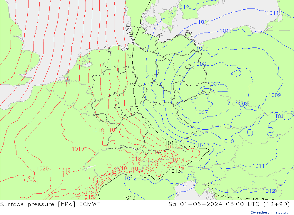 Bodendruck ECMWF Sa 01.06.2024 06 UTC