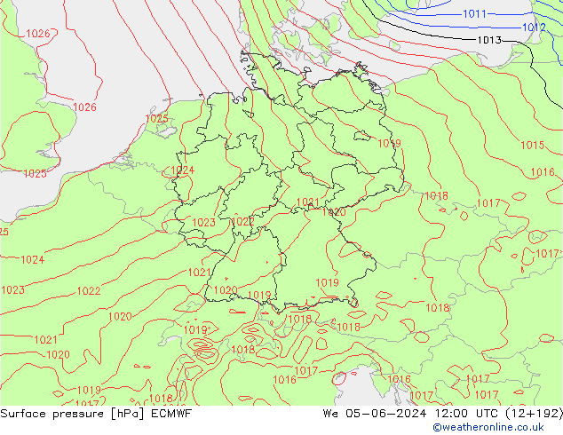 Atmosférický tlak ECMWF St 05.06.2024 12 UTC