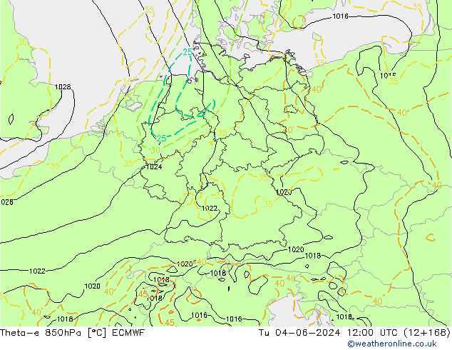 Theta-e 850hPa ECMWF  04.06.2024 12 UTC