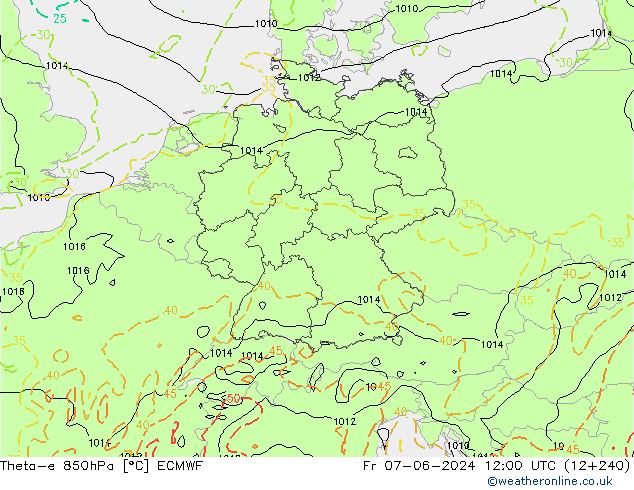 Theta-e 850hPa ECMWF Fr 07.06.2024 12 UTC