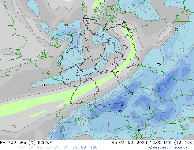 RH 700 hPa ECMWF Po 03.06.2024 18 UTC