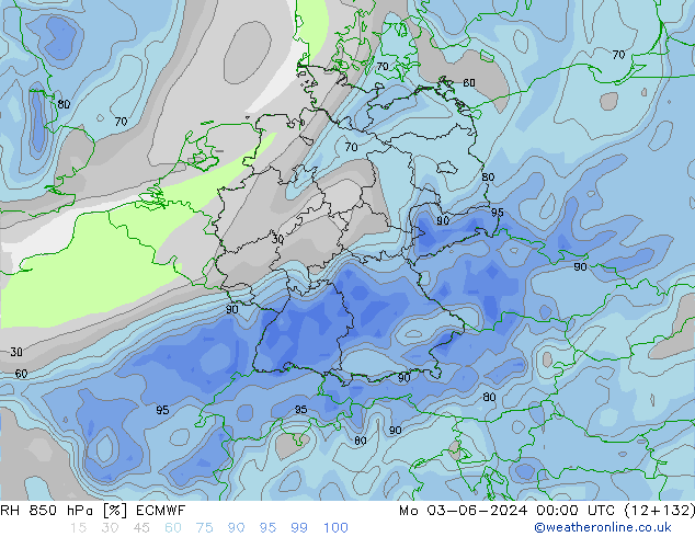 RH 850 hPa ECMWF Seg 03.06.2024 00 UTC