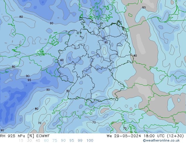 RH 925 hPa ECMWF Mi 29.05.2024 18 UTC