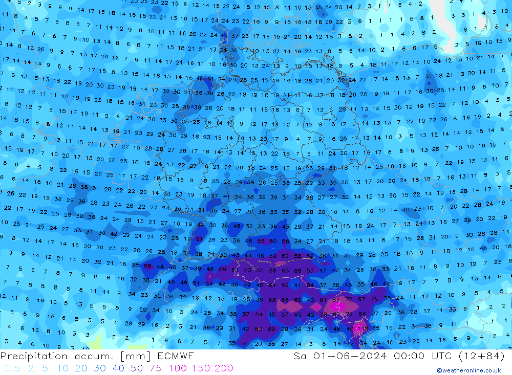 Precipitation accum. ECMWF So 01.06.2024 00 UTC