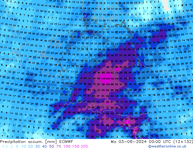 Toplam Yağış ECMWF Pzt 03.06.2024 00 UTC