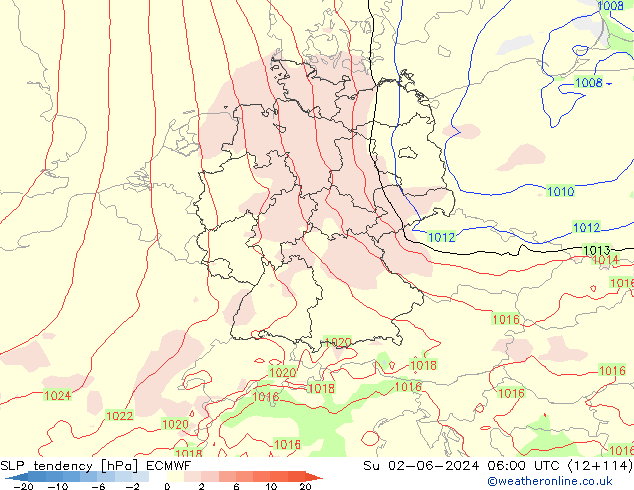 Tendance de pression  ECMWF dim 02.06.2024 06 UTC