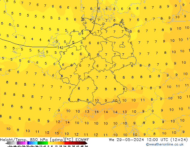 Z500/Rain (+SLP)/Z850 ECMWF St 29.05.2024 12 UTC