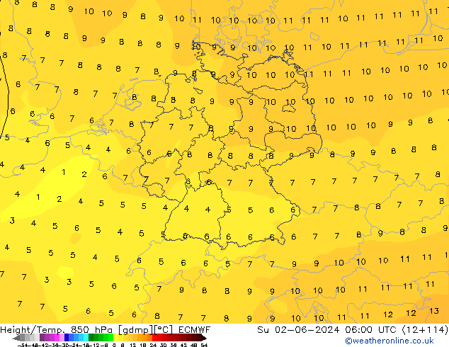 Z500/Rain (+SLP)/Z850 ECMWF Вс 02.06.2024 06 UTC