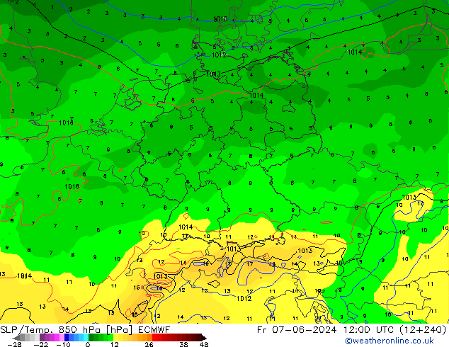 SLP/Temp. 850 hPa ECMWF ven 07.06.2024 12 UTC